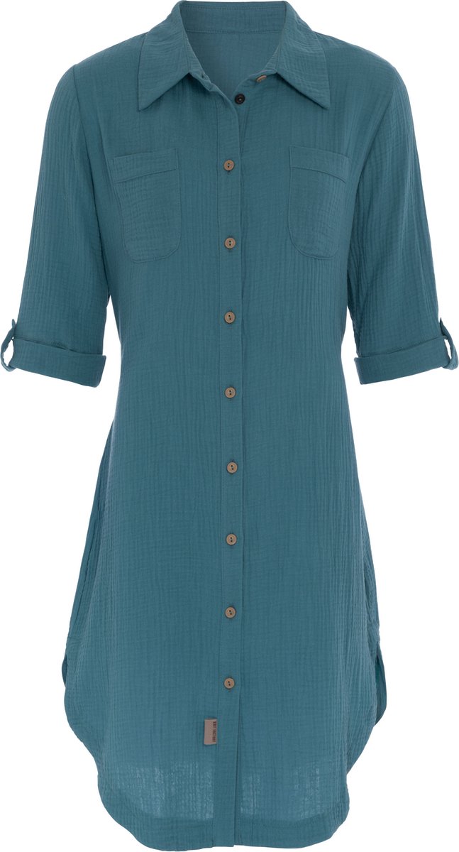 Knit Factory Kim Dames Blousejurk - Lange blouse dames - Blouse jurk groen - Zomerjurk - Overhemd jurk - XL - Laurel - 100% Biologisch katoen - Knielengte
