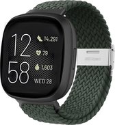 Strap-it Smartwatch bandje - Verstelbaar gevlochten nylon bandje - geschikt voor Fitbit Versa 3 / Fitbit Sense - donkergroen