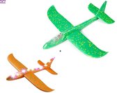 Happy Trendz® Set de 2 Large LED - Aircraft Glider Toy Vehicle - Set jetable en mousse 48 cm avec éclairage Oranje - Vert - Modèle XL (48 cm)