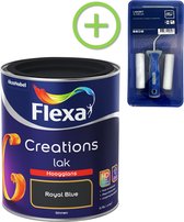 Flexa Creations - Lak Hoogglans - Royal Blue - 750 ml + Flexa Lakroller - 4 delig
