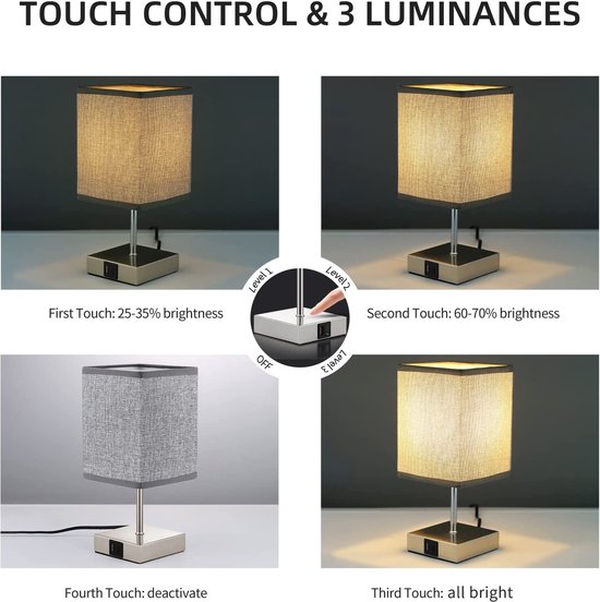 40W E27 | 570 mm hoge moderne touch DIMMABLE tafellamp | Gouden & glazen stuurpen basis & vintage witte kap | Ronde slanke slaapkamer nachtkastje dressoir kantoor bureau leesfunctie verlichting
