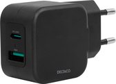 Deltaco Compact Dual Wall Charger - Chargeur avec deux ports de charge - 1 x USB-C Power Delivery 20W et 1 x USB - Zwart