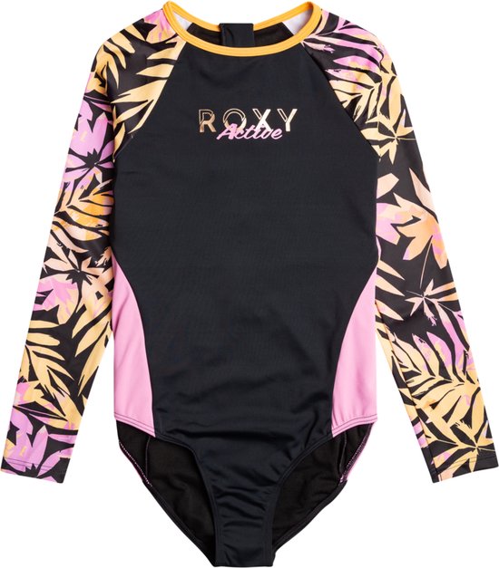 Roxy - Zwempak voor meisjes - Active Joy - Lange mouw - Anthracite Zebra Jungle Girl - maat 164cm