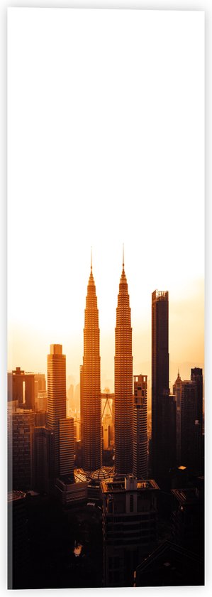Acrylglas - Twin Tower met Zonsondergang - Maleisië - 20x60 cm Foto op Acrylglas (Wanddecoratie op Acrylaat)