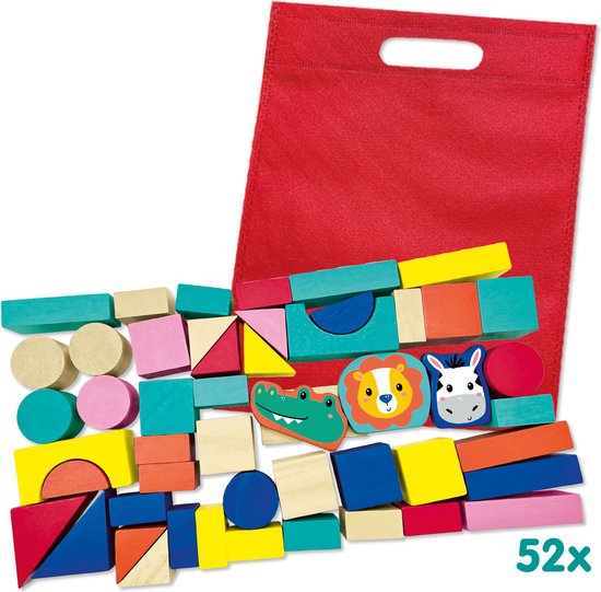 SES - Tiny Talents - Houten bouwblokken - 52-delige set - Montessori blokken - vrolijke kleuren - eindeloos te combineren Speelgoed 3 Jaar van SES — afbeelding 2