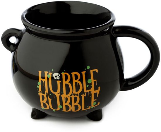 Hubble Bubble Heksenketel Keramiek Mok - Cauldron Mok op pootjes - zwart- inhoud 500ml