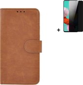 Geschikt voor Samsung Galaxy A53 5G Hoesje - Bookcase - A53 5G Screenprotector - A53 5G Hoes Wallet Book Case Bruin + Privacy Screenprotector