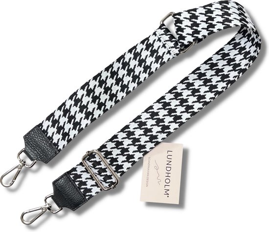 Lundholm tassenriem zwart wit design - hoge kwaliteit extra stevig - Bag strap tassenriem - Tas strap - Tassen hengsel met echt leer - schouderband voor tas - cadeau voor vriendin | Lundholm Mydland serie