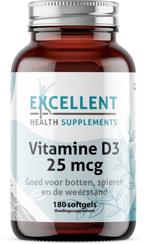Vitamine D3 - 25 mcg - 180 stuks | Botten | Spieren | Energie | Weerstand