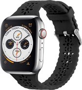 Strap-it Siliconen smartwatch bandje - Geschikt voor Apple Watch Series 1/2/3/4/5/6/7/8/9/SE/Ultra - Zwart- Siliconen horlogeband met patroon voor iWatch maat 42 mm 44 mm 44 mm 45 mm