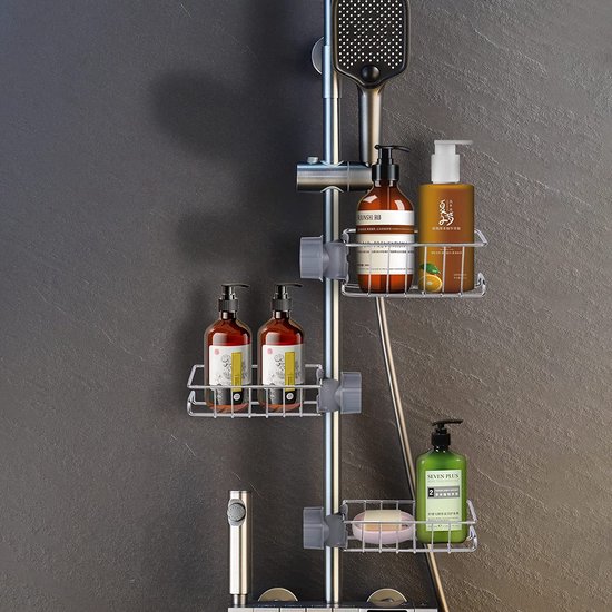 uyoyous Douchegordijnstang, L-vorm, hoek, douchegordijnstangen, roestvrij staal, verstelbare douchestang, zonder boren, badkuipril, rekbaar, voor badkamer, 70-95 cm