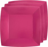 Santex feest gebak/taart bordjes vierkant - fuchsia roze - 10x stuks - karton - 18 x 18 cm