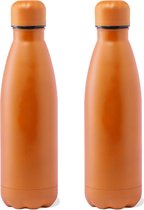 Gourde / gourde inox - 2x - couleur orange avec bouchon à vis 790 ml - Gourde sport - Bidon