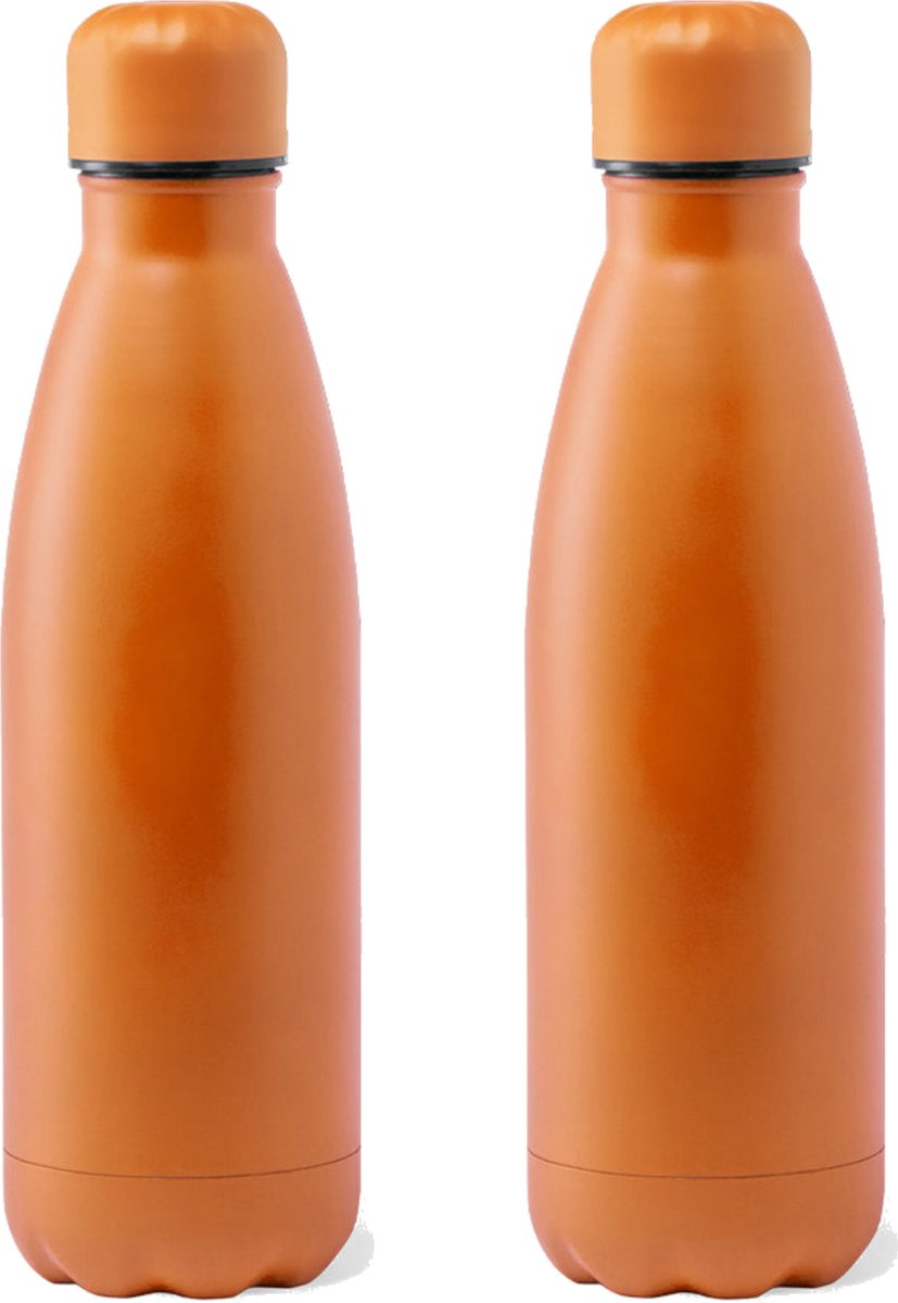 RVS waterfles/drinkfles - 2x - oranje kleur met schroefdop 790 ml - Sportfles - Bidon