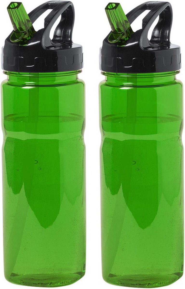 Kunststof waterfles/drinkfles/sportfles - 2x - groen - met drinktuit - 650 ml - Drinkflessen
