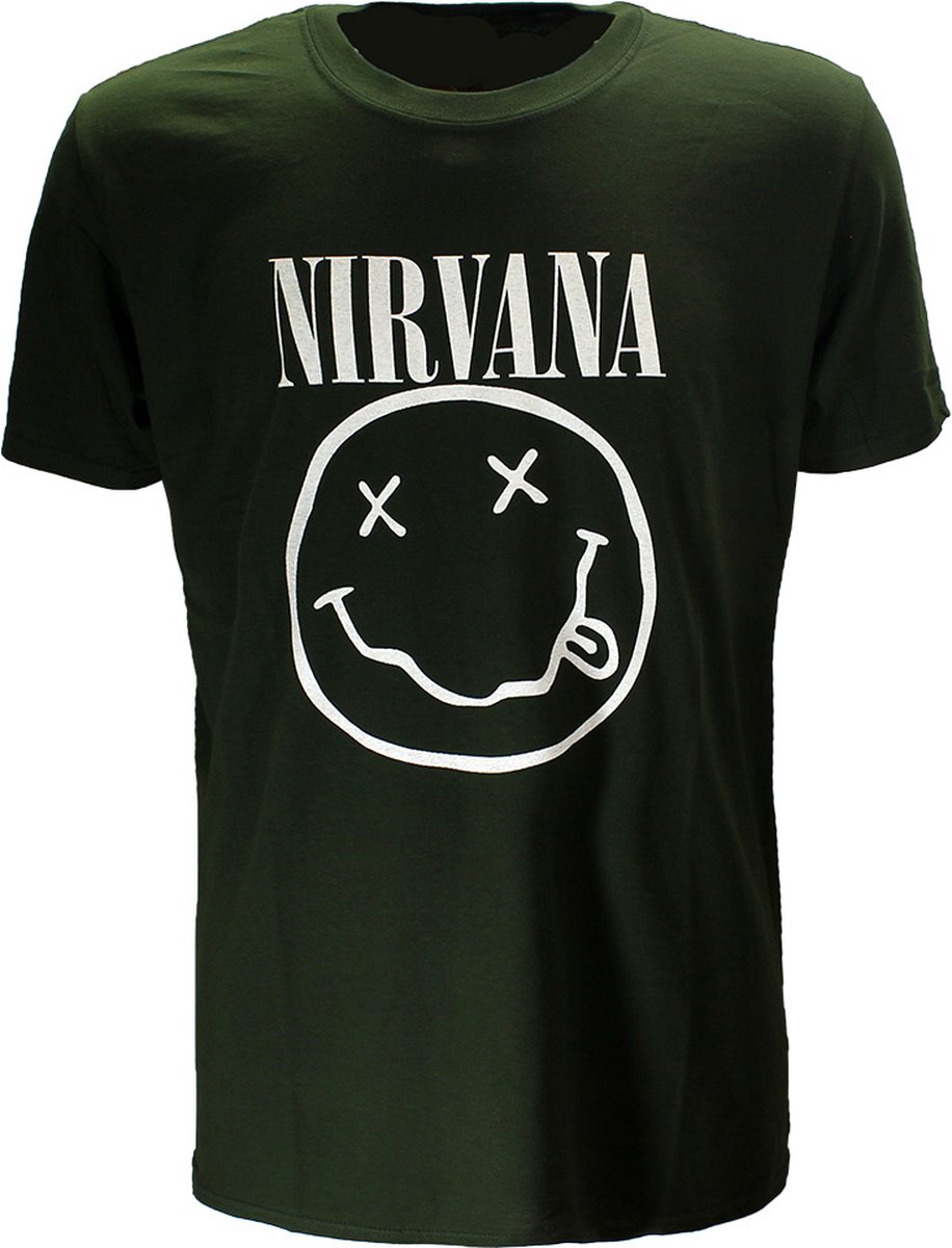 Nirvana Witte Smiley Donker Groen T-Shirt - Officiële Merchandise - XL
