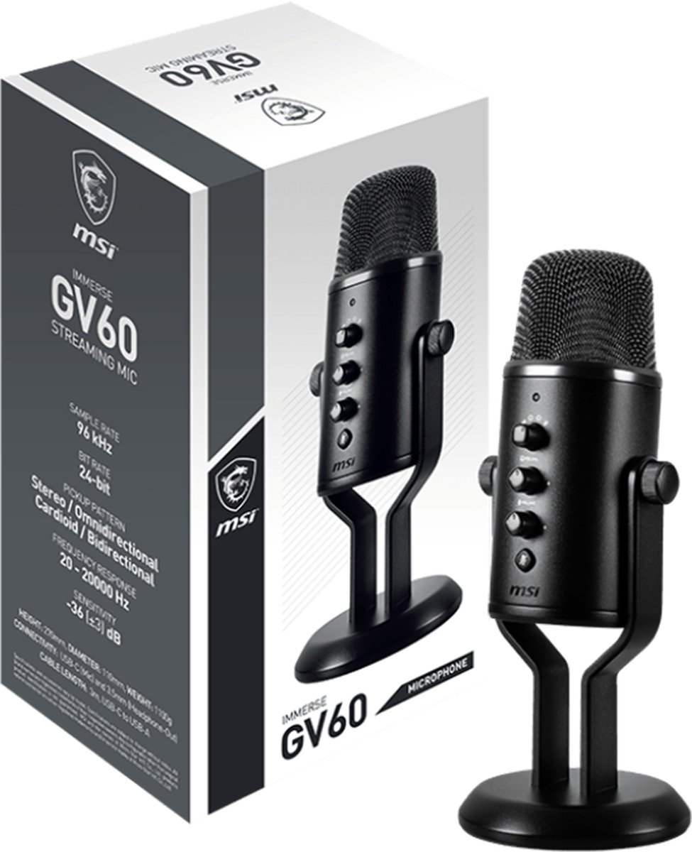 MSI IMMERSE GV60 STREAMING MIC - PC-microfoon - Studiomicrofoon - Tafelmicrofoon