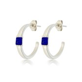 *Zilverkleurige oorbellen met Lapis Lazuli 22mm x 3mm - Stijlvolle zilverkleurige oorring van 22x3 mm groot met echte Lapis Lazuli edelsteen - Met luxe cadeauverpakking