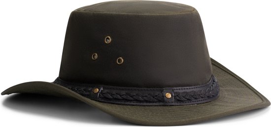 MGO Harper Hat Waxed Cotton - Hunter Hat - Cowboy Hat - Olive Green - Taille L