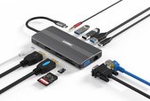 A-Konic 12-in-1 USB-C HUB - Docking Station - Tripple Screen - HDMI, VGA, DisplayPort, USB-C Opladen 100w en meer - Spacegrey