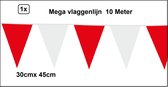 Mega vlaggenlijn rood/wit 30cm x 45cm 10 meter - Reuze vlaggenlijn - vlaglijn mega thema feest verjaardag optocht festival