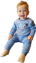 Babyshower - Kraamcadeau - Joggingpak - knuffelzacht - 100% biologisch katoen - baby met dino - blauw - maat (68/74) maat 6-9 mnd