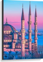 Canvas - Sultan Ahmetmoskee in Istanbul met Roze Blauwe Lucht - 60x90 cm Foto op Canvas Schilderij (Wanddecoratie op Canvas)