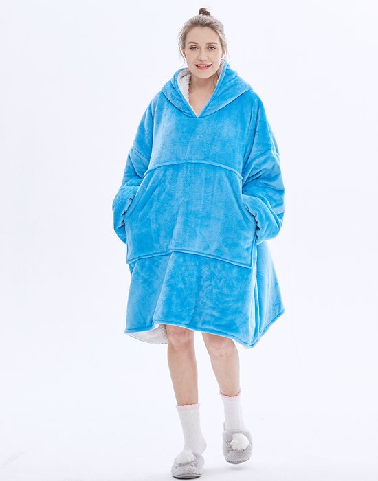 Rameli Hoodie deken - One size - Fleece deken - Superzacht en Warm - Extra Lang - ocean blue