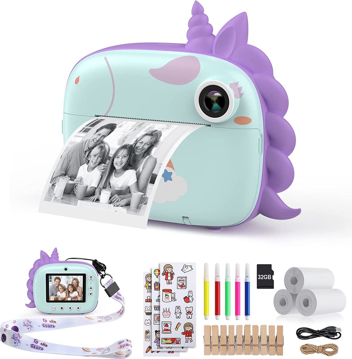 Hangrui Instant kindercamera, 3,0 inch scherm, kindercamera