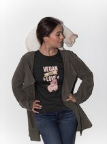 Shirt - Vegan with love - Wurban Wear | Grappig shirt | Vegan | Unisex tshirt | Dieren | Dierenvriend | Vegan kookboek | Wit & Zwart