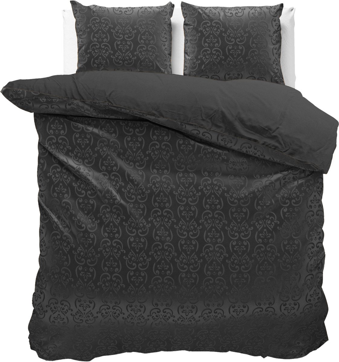 Fluweel zachte velvet dekbedovertrek embossed zwart - lits-jumeaux (240x200/220) - luxe uitstraling - handige drukknopsluiting