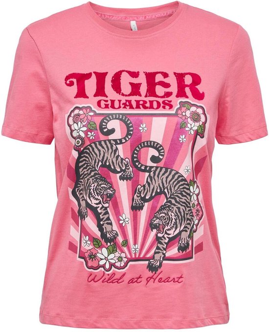 Only T-shirt Onllenni Reg S/s Wild Top Box Jrs 15290640 Camellia Rose/tiger Dames Maat - XS