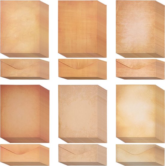 Belle Vous Papier à Lettres Vintage avec Enveloppes (Lot de 60) - 60 Feuilles Classiques Vieillies, 60 Enveloppes Assorties - Papier d'Impression Style Antique pour Invitations, Hobby, Lettres et Plus