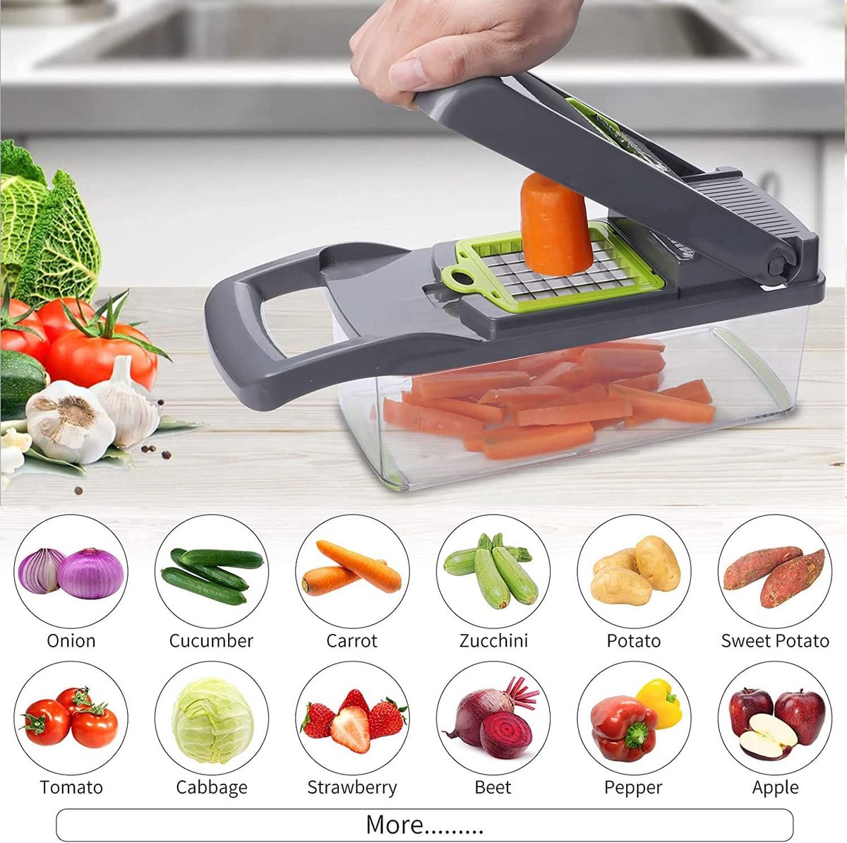 Snijmachine voor de keuken - Verstelbare RVS snijmachine - Groentehakker, Uien
