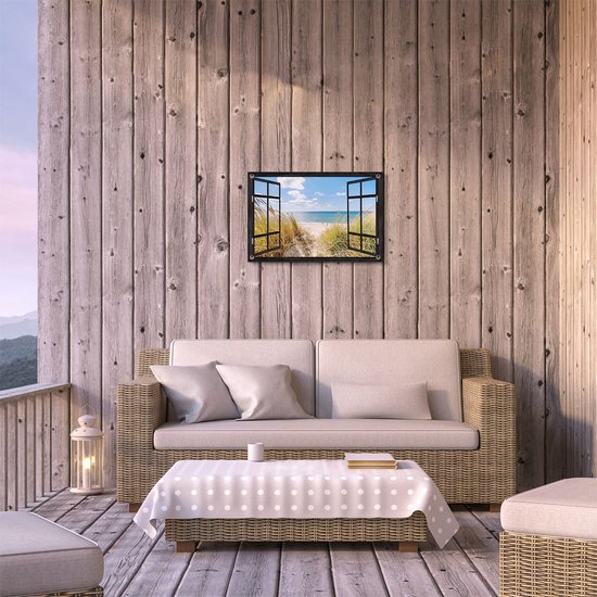 Affiche Jardin du Gards Transparent Plage et Mer depuis les Dunes - 60x40 cm - Toile de jardin - Décoration de jardin - Décoration murale extérieur - Tableau jardin