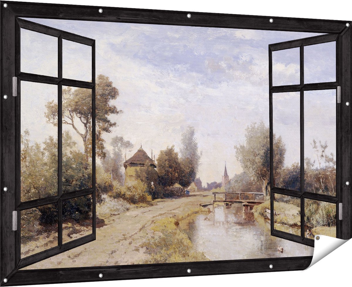 Gards Tuinposter Doorkijk Landschap bij Kortenhoef - Paul Joseph Constantin Gabriël - 180x120 cm - Tuindoek - Tuindecoratie - Wanddecoratie buiten - Tuinschilderij Multikleur