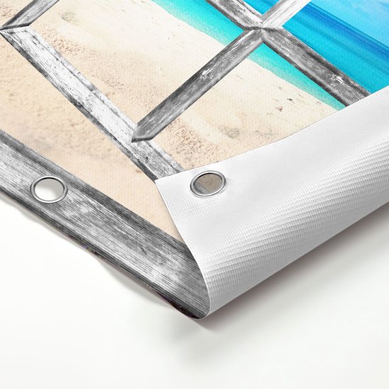Gars Affiche de jardin Plage et mer transparentes au Sable Witte clair - 150x100 cm - Toile jardin - Décoration de jardin - Décoration murale extérieur - Tableau jardin