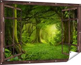 Gards Tuinposter Doorkijk Groene Tropische Jungle Bos - 150x100 cm - Tuindoek - Tuindecoratie - Wanddecoratie buiten - Tuinschilderij