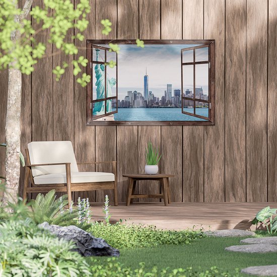 Gards Affiche de jardin Statue transparente de la Liberté à New York - 120x80 cm - Toile de jardin - Décoration de jardin - Décoration murale extérieure - Tableau de jardin