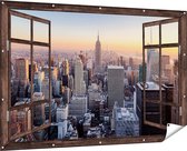 Gards Tuinposter Doorkijk New York Skyline met Wolkenkrabbers - 180x120 cm - Tuindoek - Tuindecoratie - Wanddecoratie buiten - Tuinschilderij