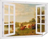Gards Tuinposter Doorkijk Koeien in de Weide - Gerard Bilders - 180x120 cm - Tuindoek - Tuindecoratie - Wanddecoratie buiten - Tuinschilderij