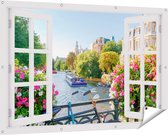 Gards Affiche de jardin Canal d'Amsterdam transparent avec Fleurs - 150x100 cm - Toile de jardin - Décoration de jardin - Décoration murale extérieur - Peinture de jardin