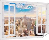 Gards Tuinposter Doorkijk New York Manhattan tijdens Zonsondergang - 180x120 cm - Tuindoek - Tuindecoratie - Wanddecoratie buiten - Tuinschilderij