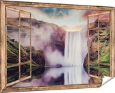 Gards Tuinposter Doorkijk Waterval met een Weerspiegeling in het Water - 180x120 cm - Tuindoek - Tuindecoratie - Wanddecoratie buiten - Tuinschilderij