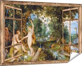 Gards Tuinposter Doorkijk Het Aardse Paradijs met de Zondeval van Adam en Eva - Jan Brueghel - 150x100 cm - Tuindoek - Tuindecoratie - Wanddecoratie buiten - Tuinschilderij