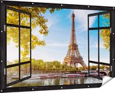 Gars Affiche de jardin Tour Eiffel transparente à Paris sur l' Water - 180x120 cm - Toile jardin - Décoration de jardin - Décoration murale extérieur - Tableau jardin