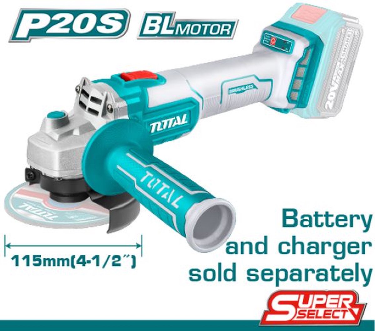 Haakse slijper 115mm - Lithium ion - 20V - 8500rpm - losse body
