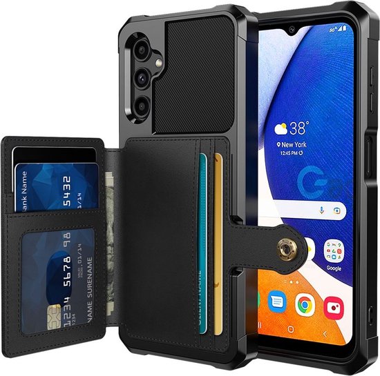 Foto: Portemonnee hoesje geschikt voor samsung galaxy a14 3 in 1 back cover met pasjeshouder telefoonhoesje voor pinpas met kaarthouder op achterkant case met magneet voor auto houder zwart