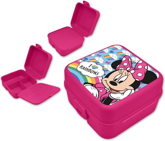 Disney Minnie Mouse broodtrommel/lunchbox voor kinderen - roze - kunststof - 14 x 8 cm van Disney — afbeelding 4