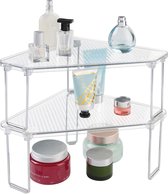 2er- Set Badezimmer Eckregal - freistehendes Badregal für den Waschtisch - aus hochwertigem Kunststoff - mit Zwei Ebenen zur Kosmetikaufbewahrung - transparent